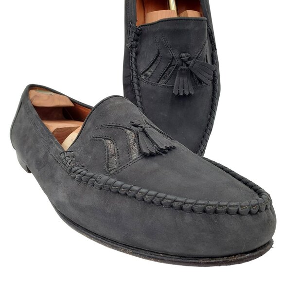 Vintage Exotic Lizard Men\'s 16 David Eden Italy Black Suede Dress Shoes Loafers main image 8